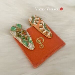 FREE PEOPLE CHUNKY BEADED ART DECO STYLE HAIR CLIP SET